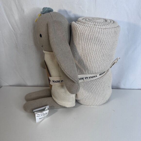 Buddy Set NWT Knitted Stuffed Bunny Rabbit w/ Blanket Made in India Nursery Baby - Picture 2 of 10